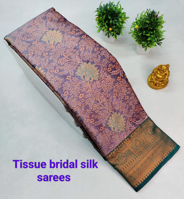 Purple with Teal Kanjeevaram Tissue Silk Saree