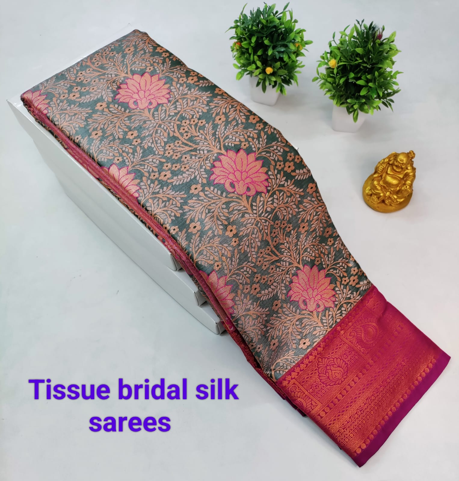 Greenish with Pink Kanjeevaram Tissue Silk Saree