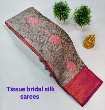 Greenish with Pink Kanjeevaram Tissue Silk Saree