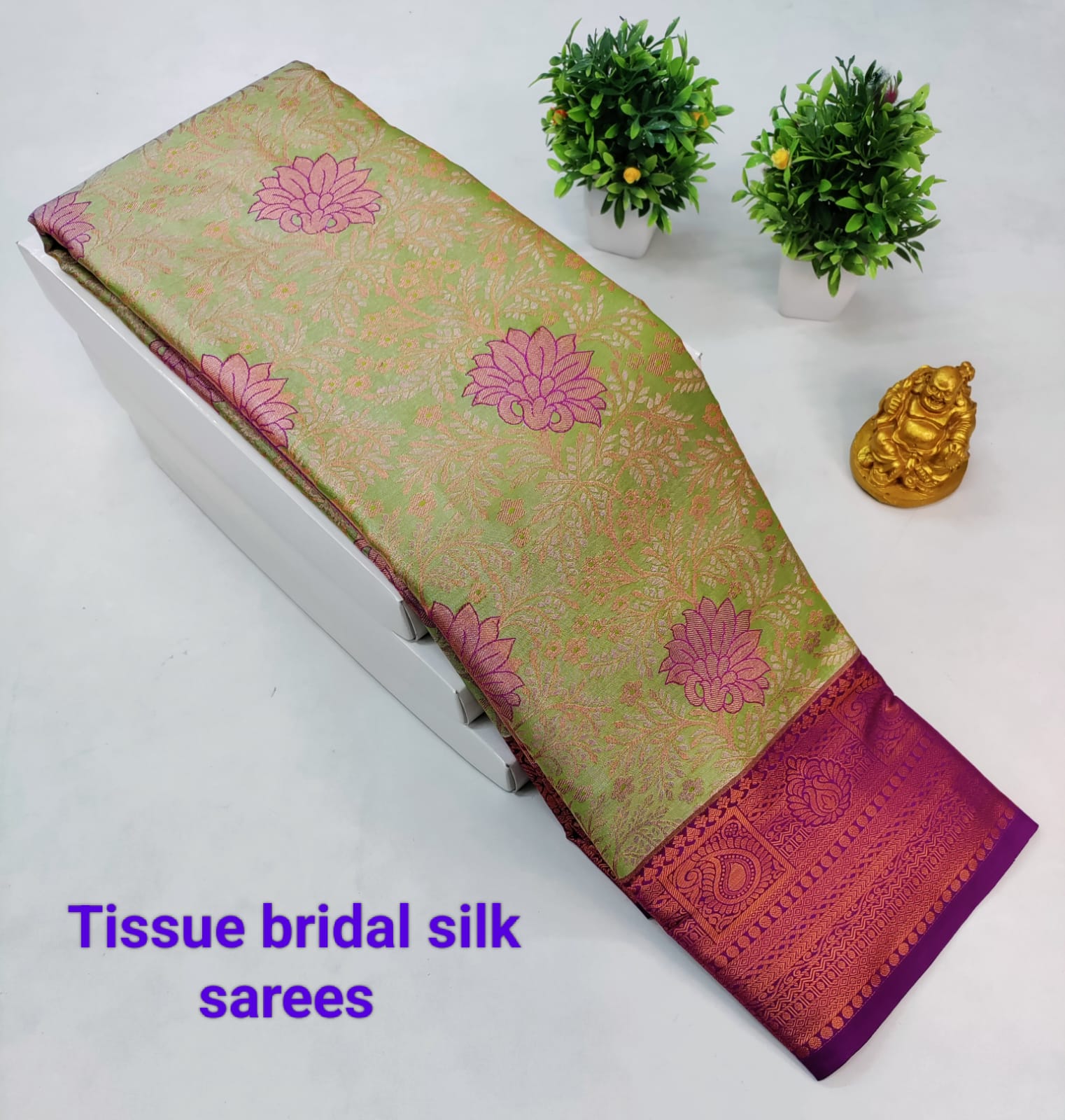 Mint Green with Purple Pink Kanjeevaram Tissue Silk Saree