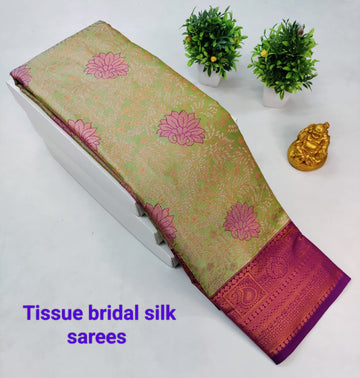 Mint Green with Purple Pink Kanjeevaram Tissue Silk Saree