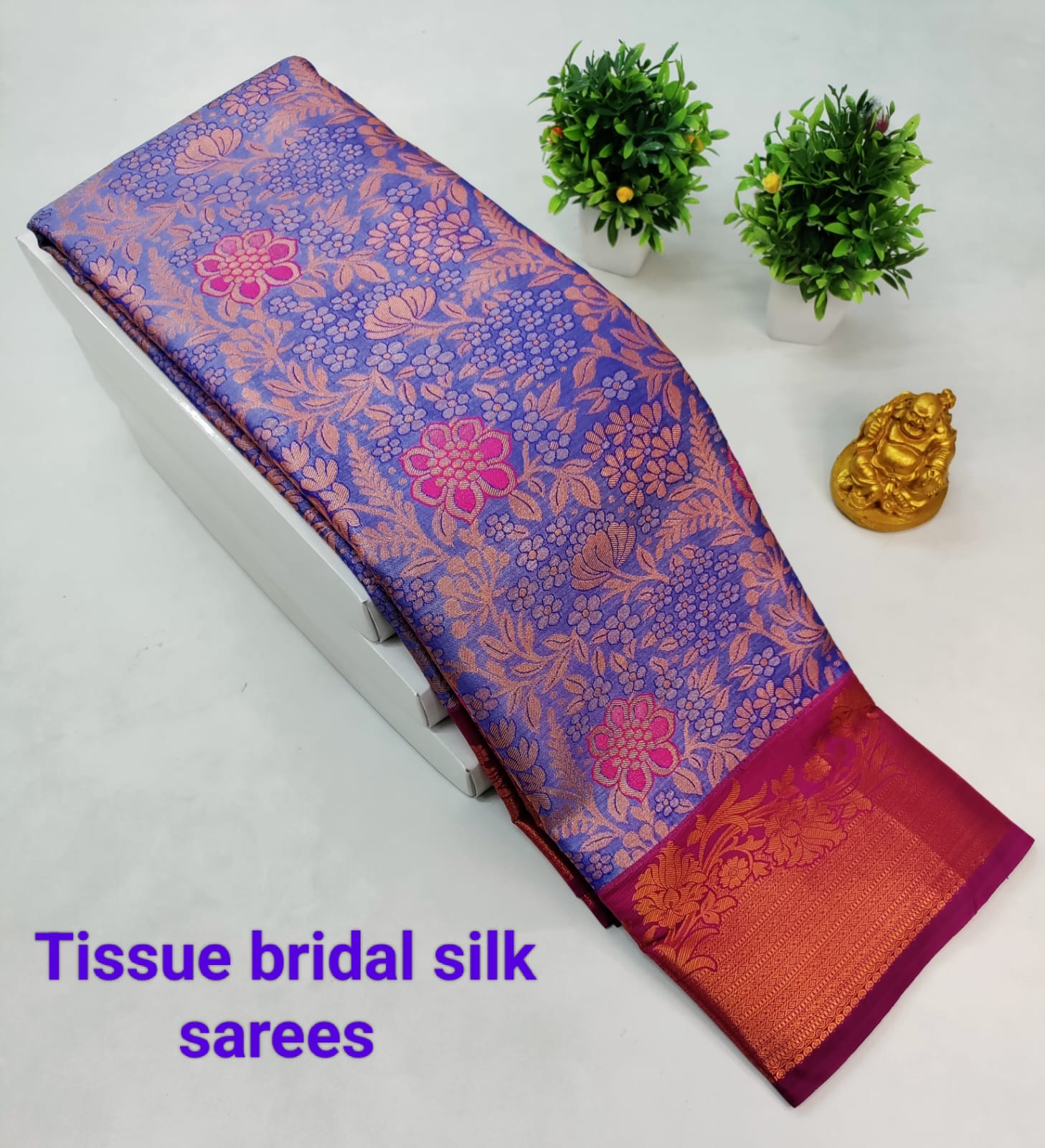 Royal Blue with Pink Kanjeevaram Tissue Silk Saree