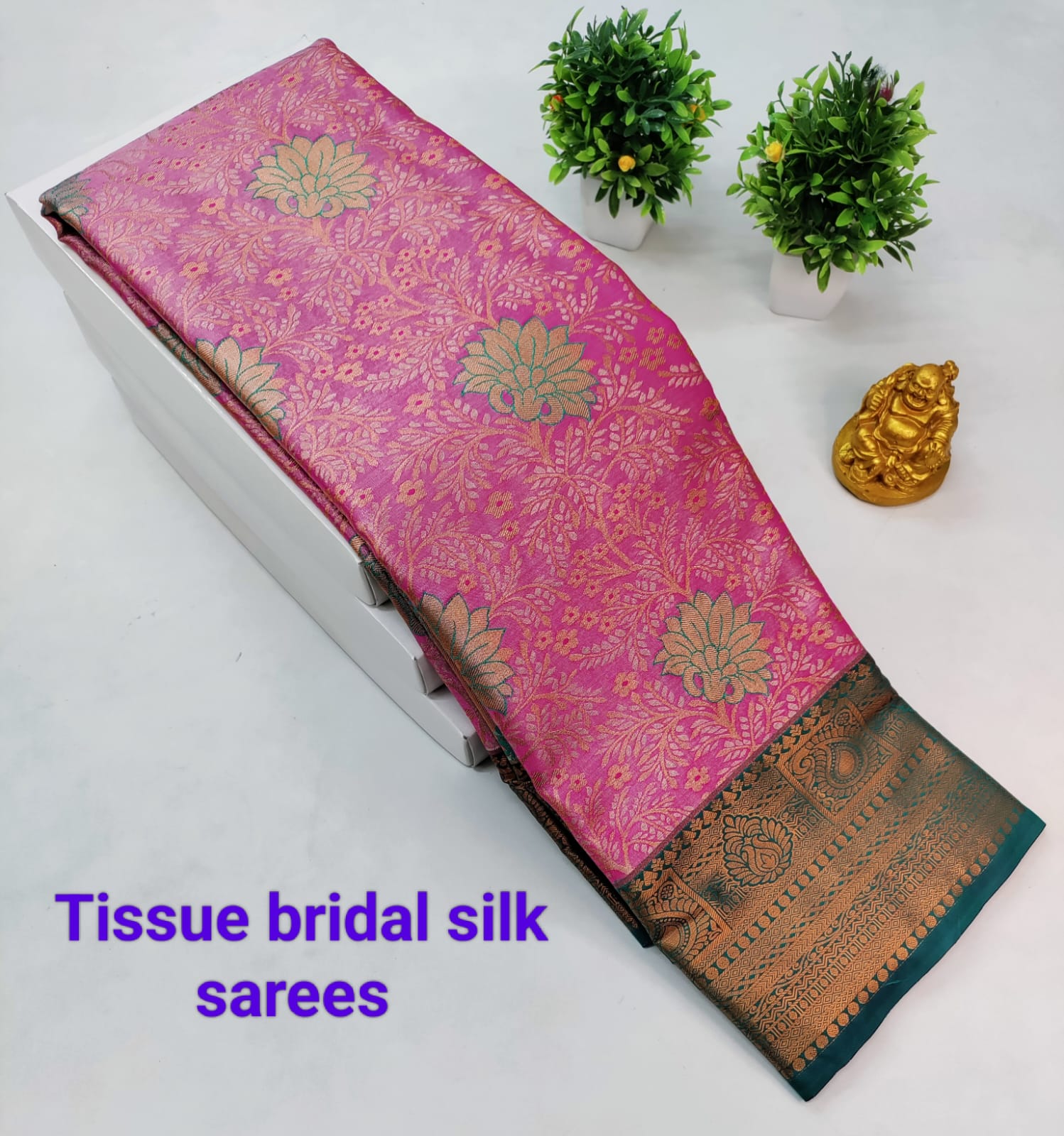 Pink with Teal Kanjeevaram Tissue Silk Saree