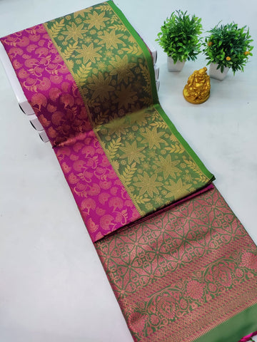 Premium Kanjeevaram Luxury Soft Silk Saree – Mejanta with Green Border