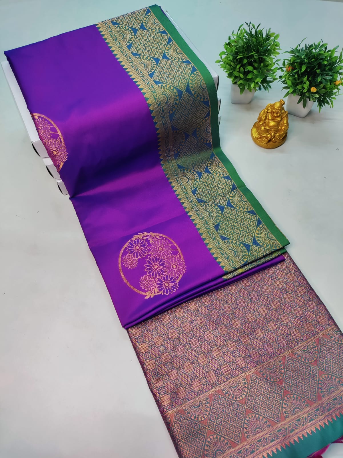 Premium Kanjeevaram Luxury Soft Silk Saree – Purple with Green