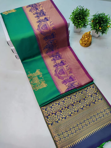 Premium Kanjeevaram Luxury Soft Silk Saree – Green with Purple Pink