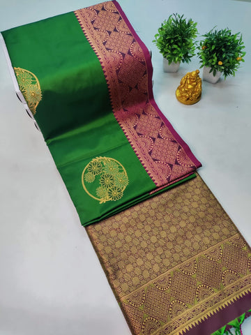Premium Kanjeevaram Luxury Soft Silk Saree – Green with Purple Pink