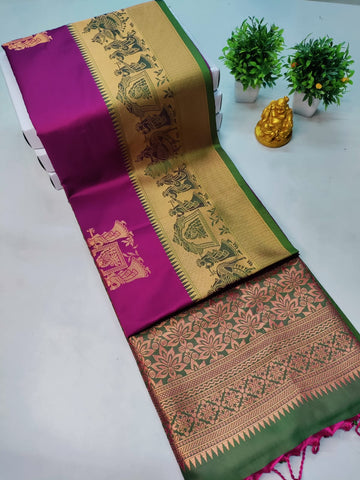 Traditional Kanchipuram Silk Saree – Pink with Green
