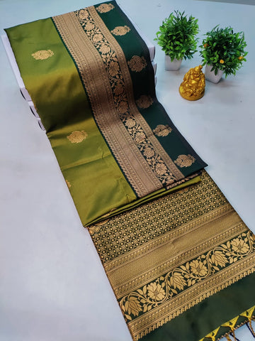 Kanchipuram Silk Saree – Mehandhi with Bottle Green