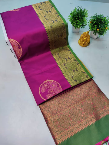 Kanchipuram Silk Saree – Pink with Green