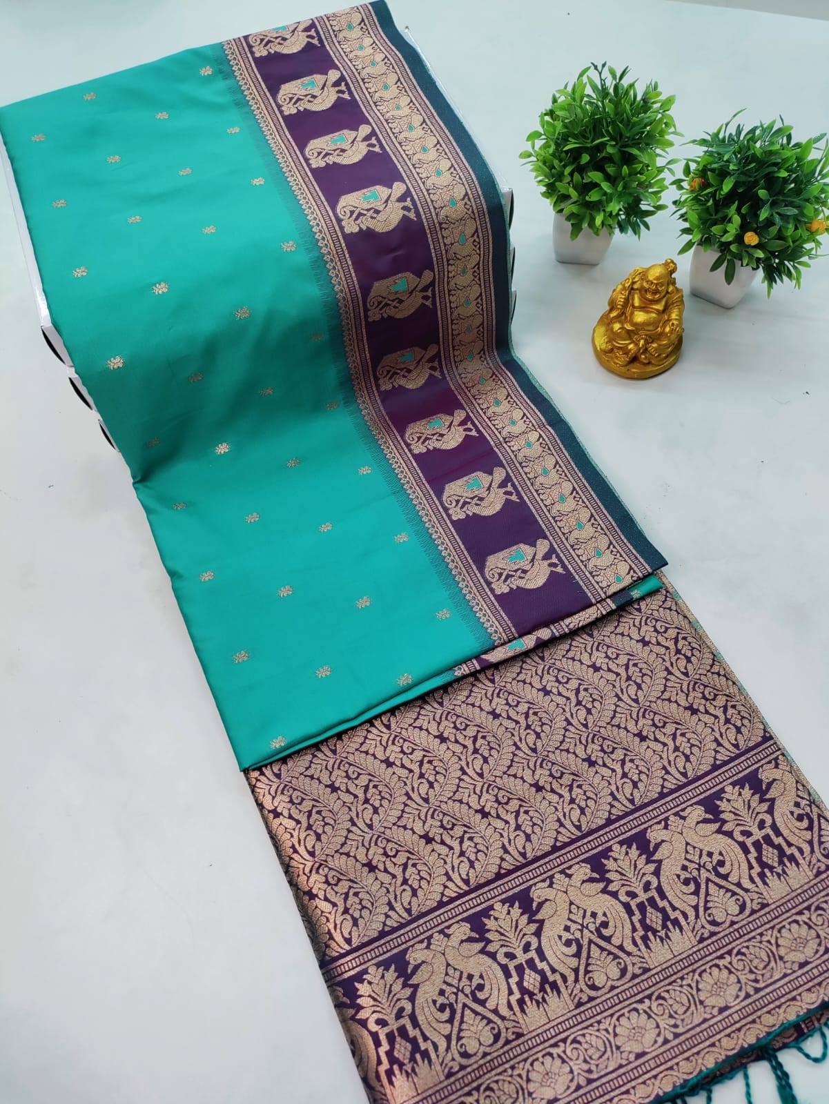 Sea Green & Purple Mysore Silk Saree