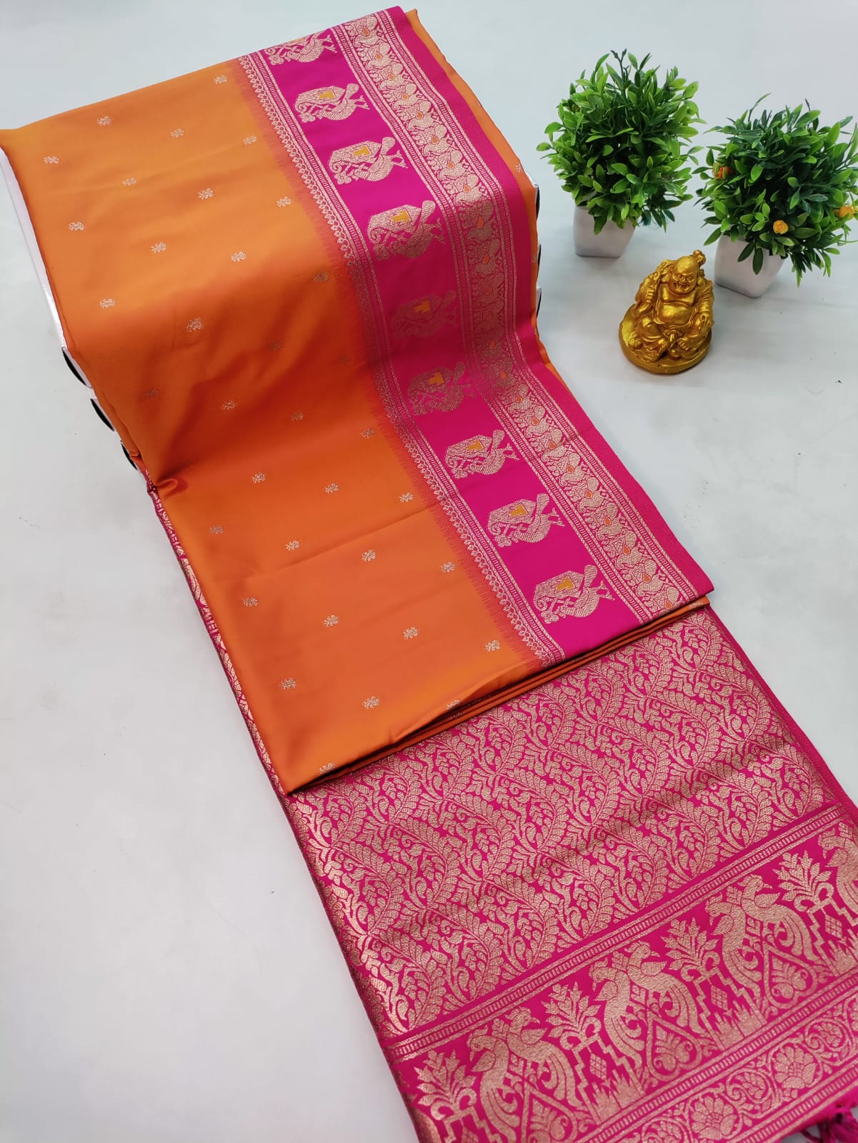 Mambalam Orange & Pink Mysore Silk Saree