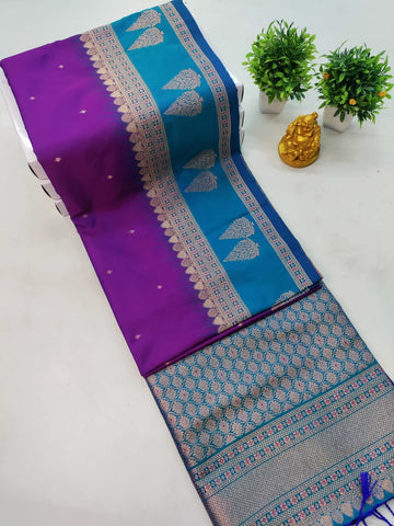 Purple & Peacock Blue Mysore Silk Saree