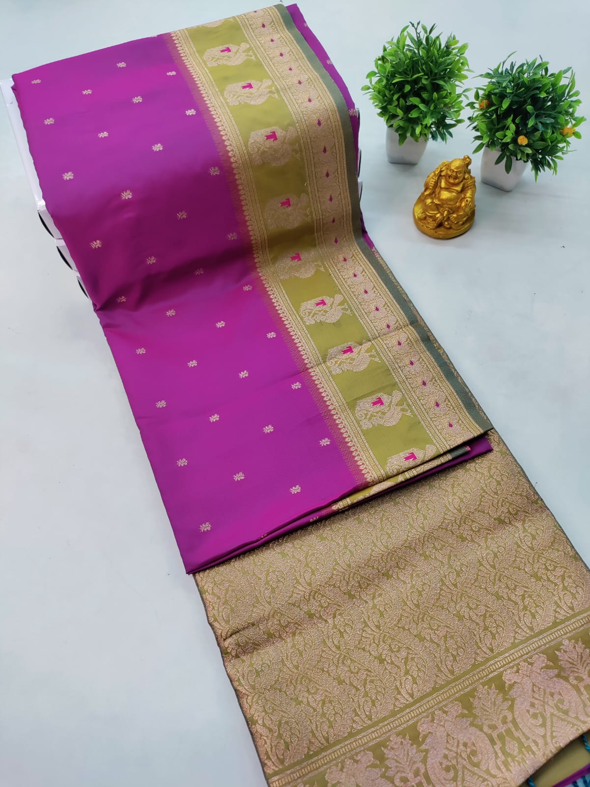 Magenta & Light Green Mysore Silk Saree