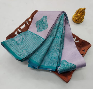 ✨ Samruthi Pattu Saree – Light Lavender with Teal ✨