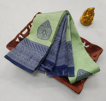 ✨ Samruthi Pattu Saree – Light Green with Navy Blue ✨