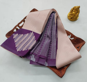 ✨ Samruthi Pattu Saree – Light Peach with Purple ✨