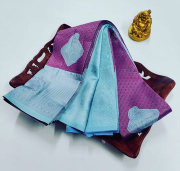 ✨ Samruthi Pattu Saree – Purple with Aqua Blue ✨