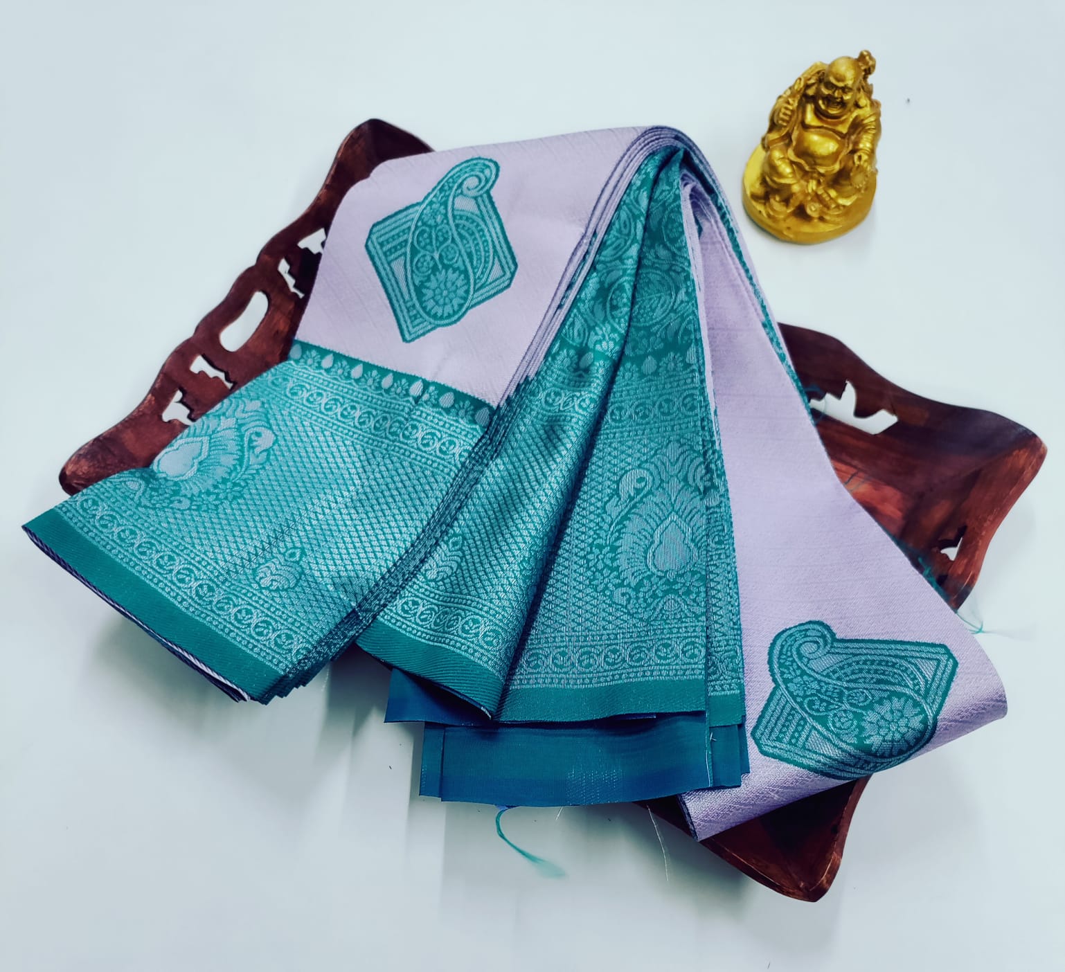 ✨ Samruthi Pattu Saree – Light Lavender with Teal Green ✨