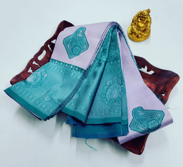 ✨ Samruthi Pattu Saree – Light Lavender with Teal Green ✨