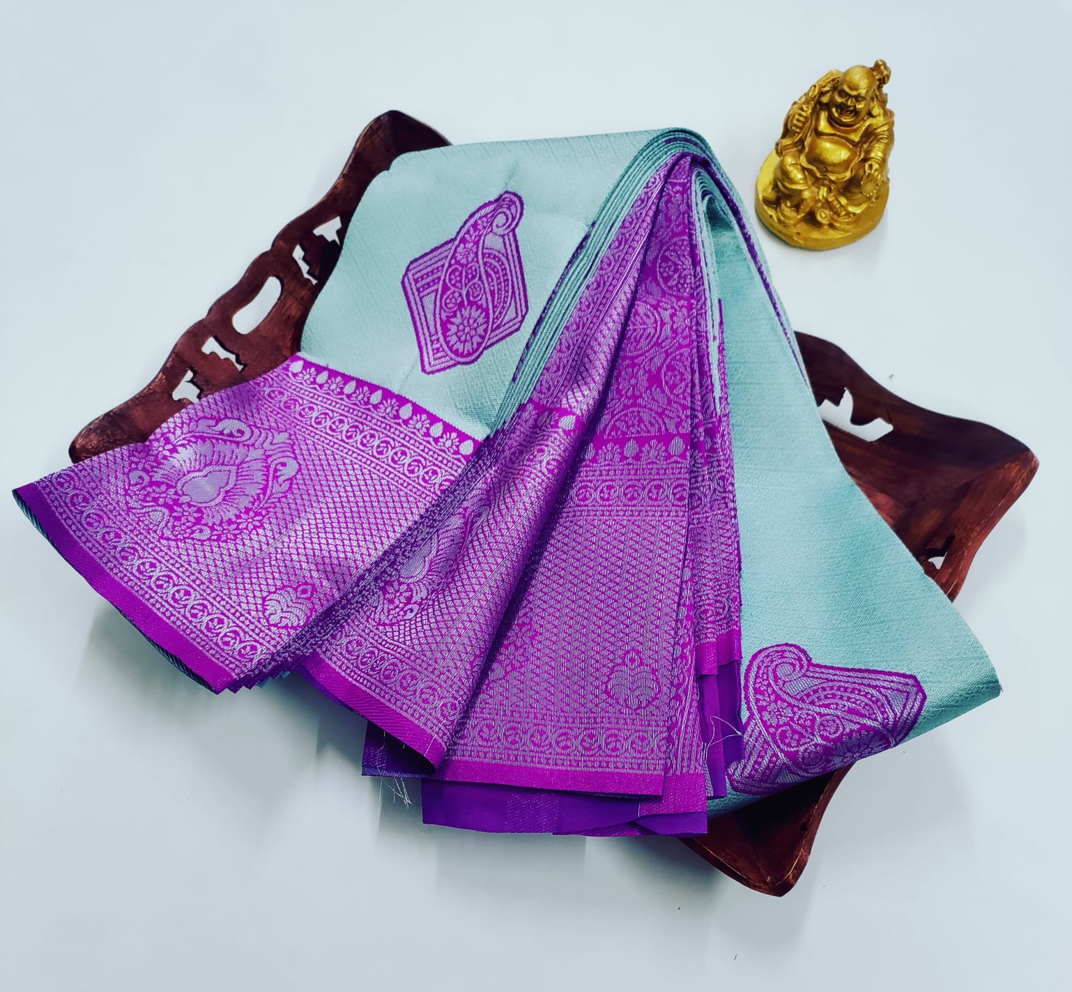 ✨ Samruthi Pattu Saree – Light Pastel with Purple ✨