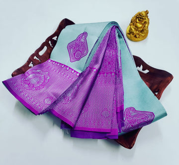 ✨ Samruthi Pattu Saree – Light Pastel with Purple ✨