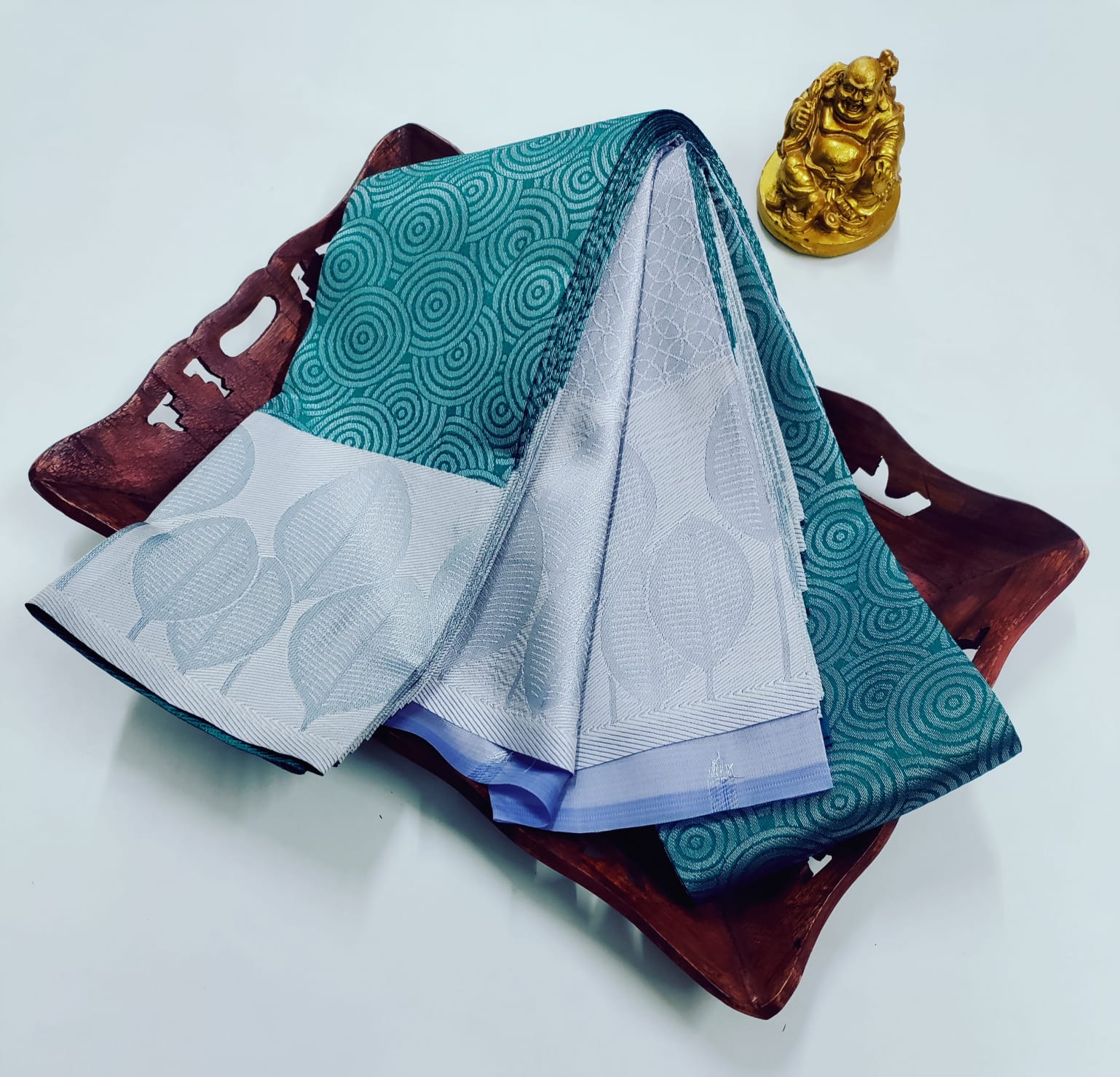 ✨ Samruthi Pattu Saree – Teal Green with Silver Grey ✨
