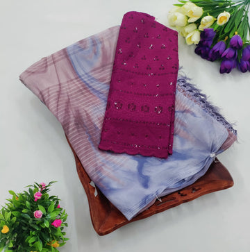 Elegant Embroidered Blouse with Shaded Saree