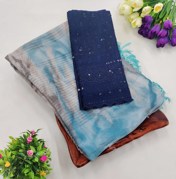 Elegant Embroidered Blouse with Shaded Saree