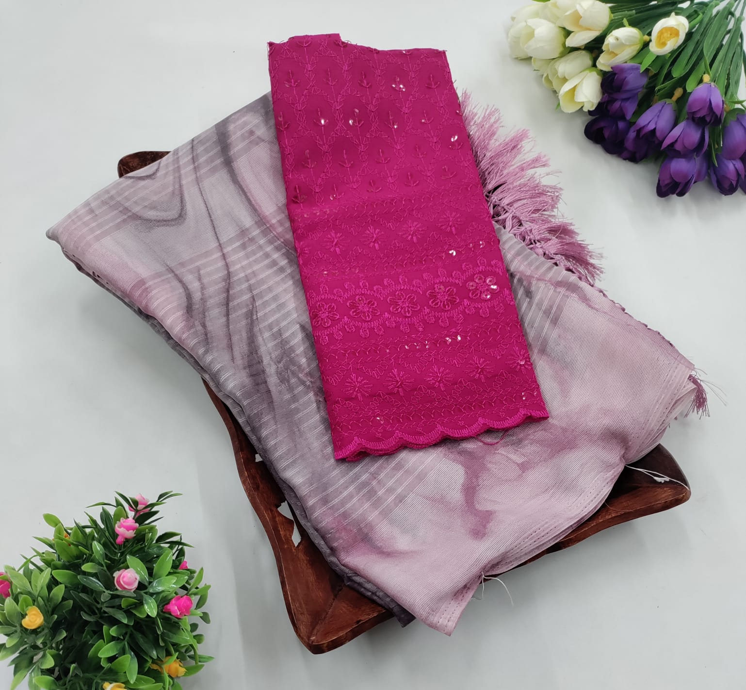 Elegant Embroidered Blouse with Shaded Saree