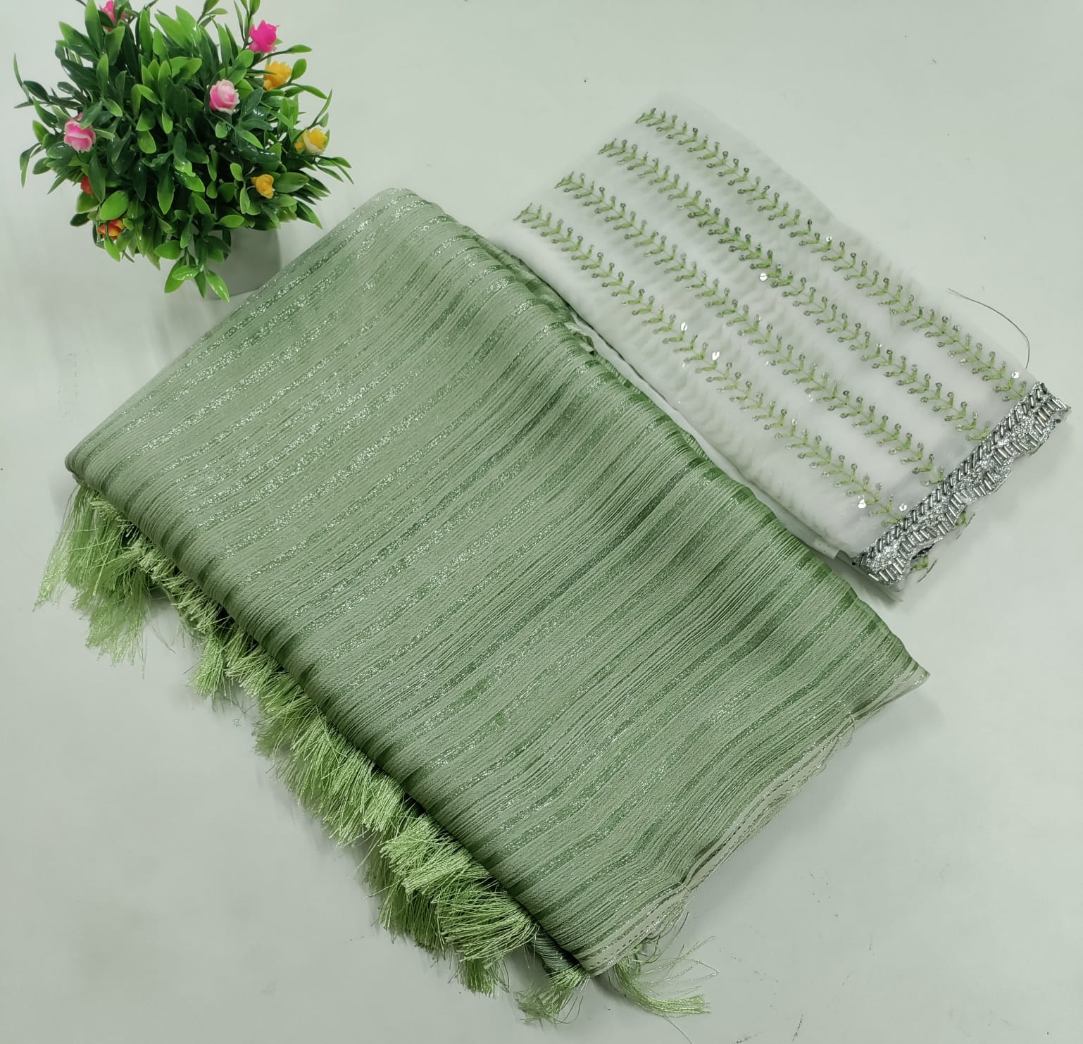 Elegant Embroidered Blouse with Shaded Saree