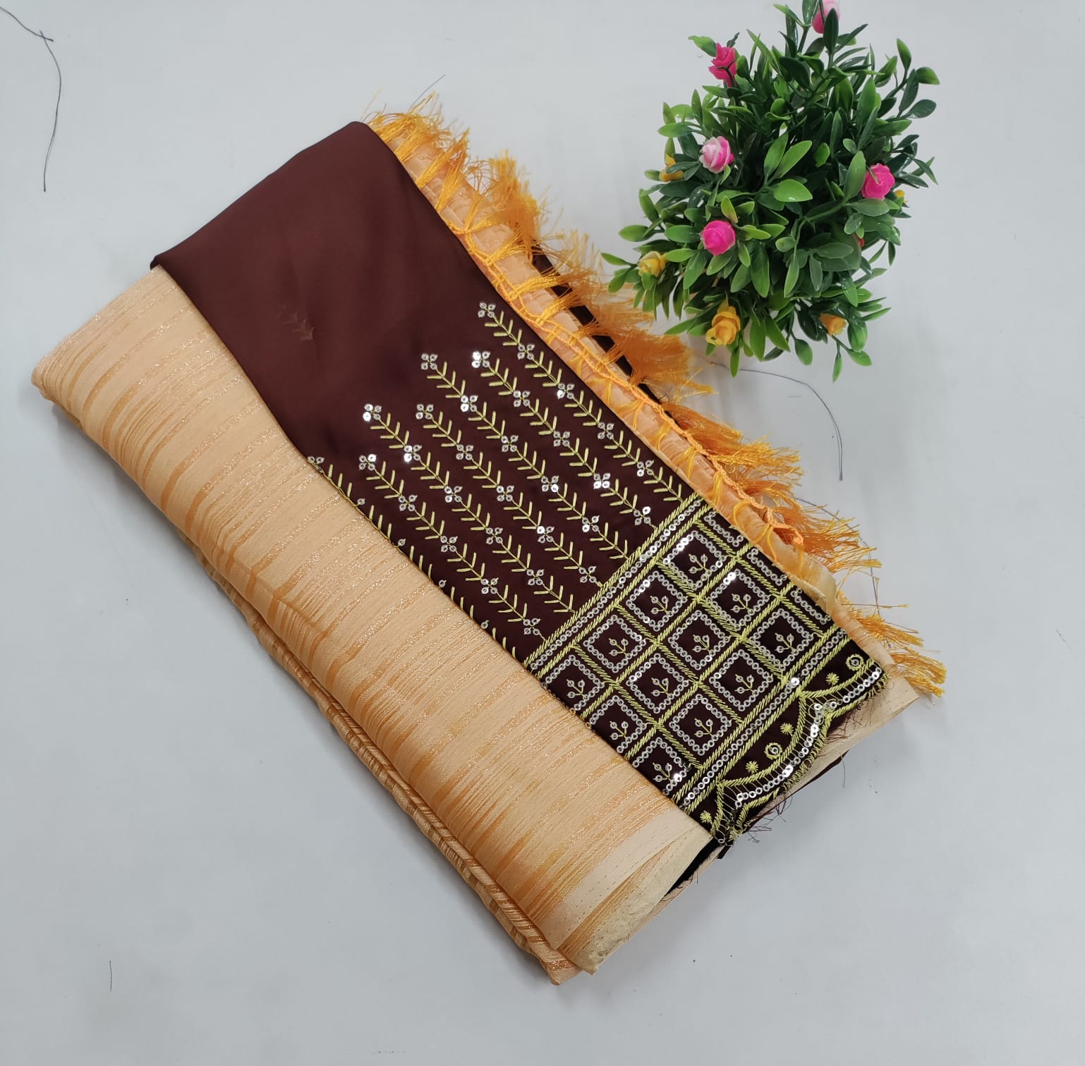 Elegant Embroidered Blouse with Shaded Saree