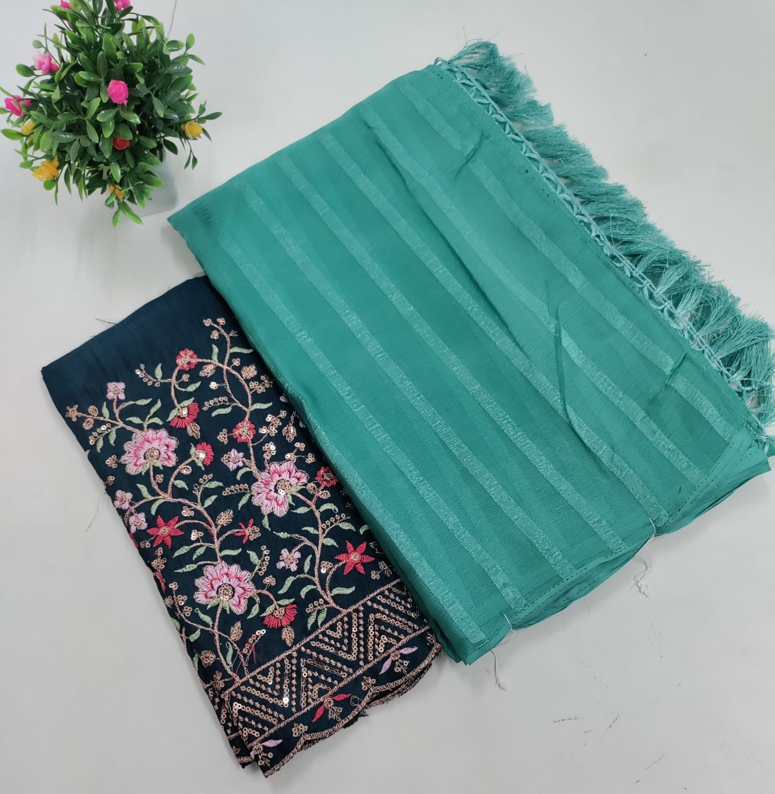 Elegant Embroidered Blouse with Shaded Saree