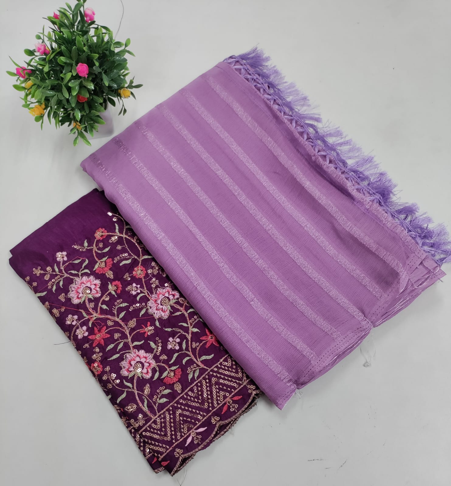 Elegant Embroidered Blouse with Shaded Saree