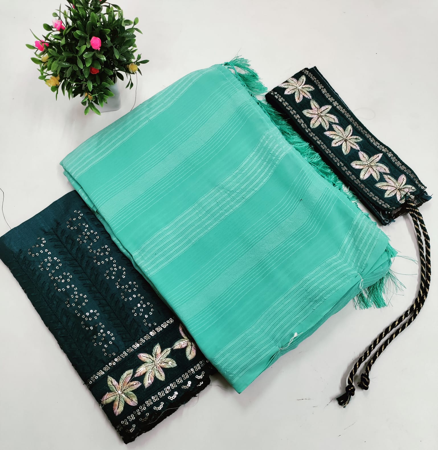 Elegant Embroidered Blouse with Shaded Saree