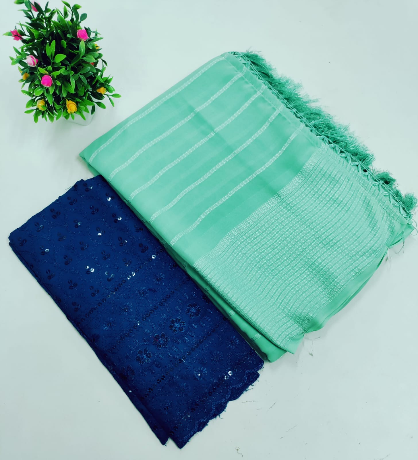 Elegant Embroidered Blouse with Shaded Saree