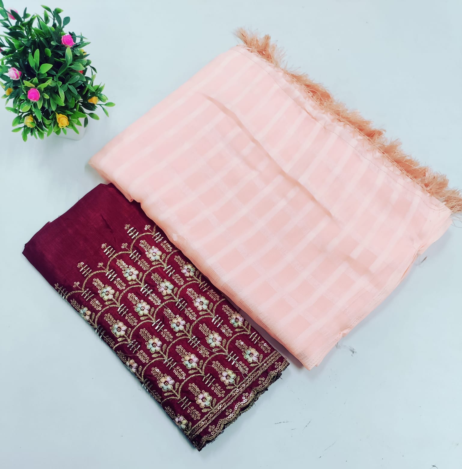 Elegant Embroidered Blouse with Shaded Saree