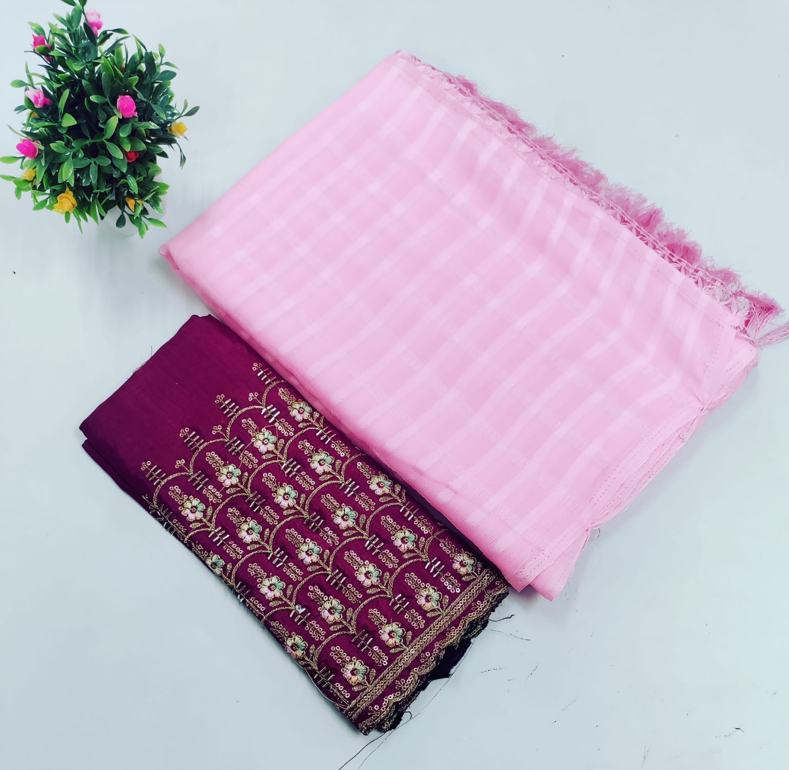 Elegant Embroidered Blouse with Shaded Saree