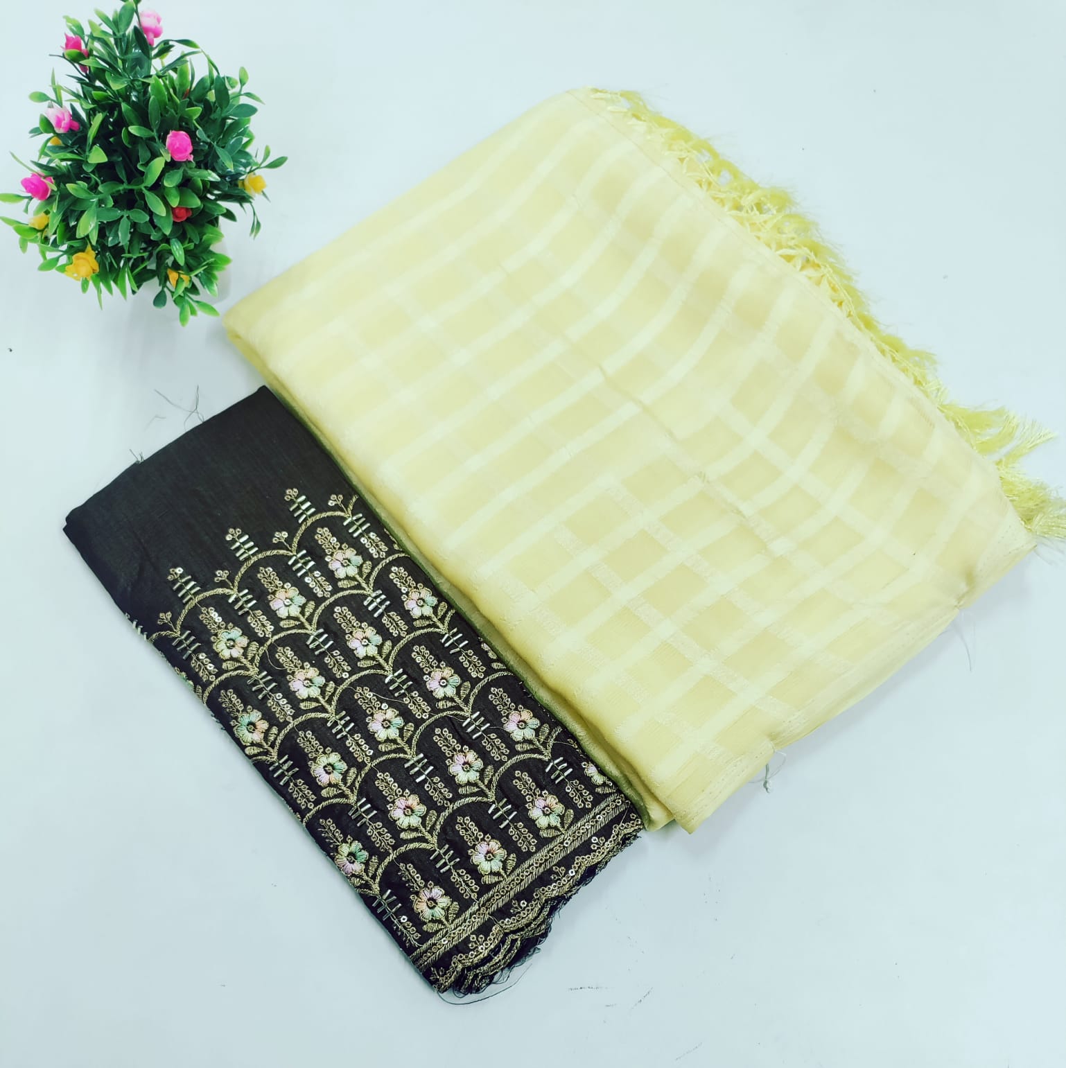 Elegant Embroidered Blouse with Shaded Saree