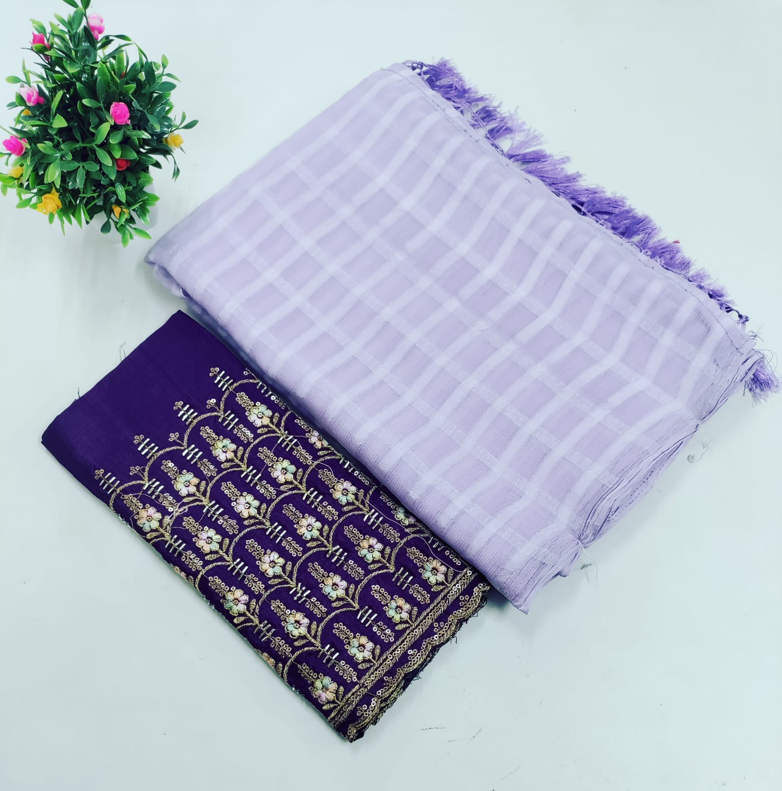 Elegant Embroidered Blouse with Shaded Saree