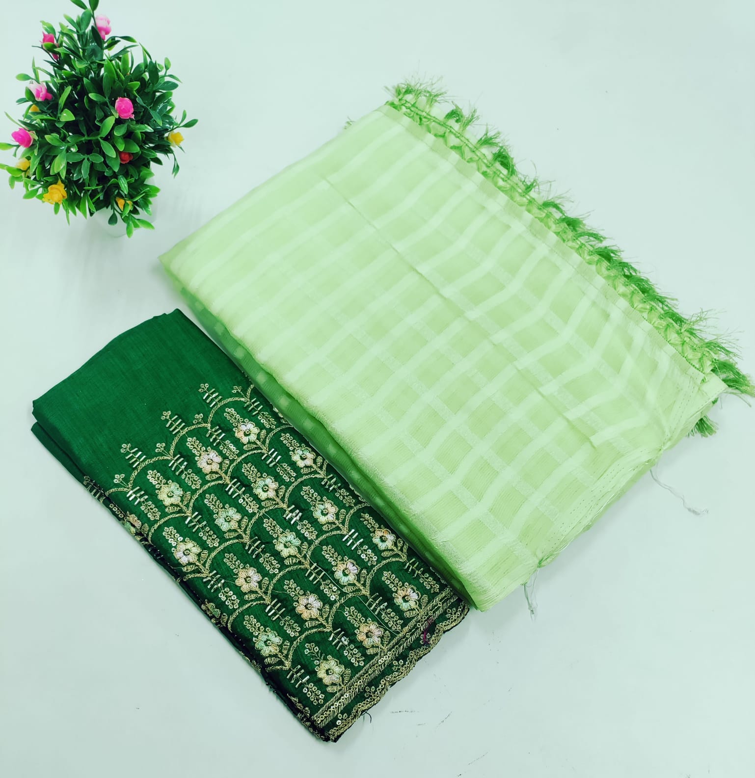 Elegant Embroidered Blouse with Shaded Saree