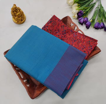 Jodipuri Cotton Sky Blue + Kalamkari Blouse