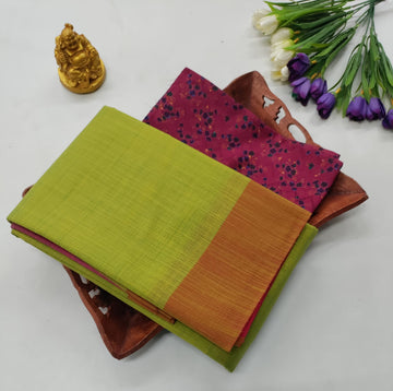 Jodipuri Cotton Lime Yellow + Kalamkari Blouse