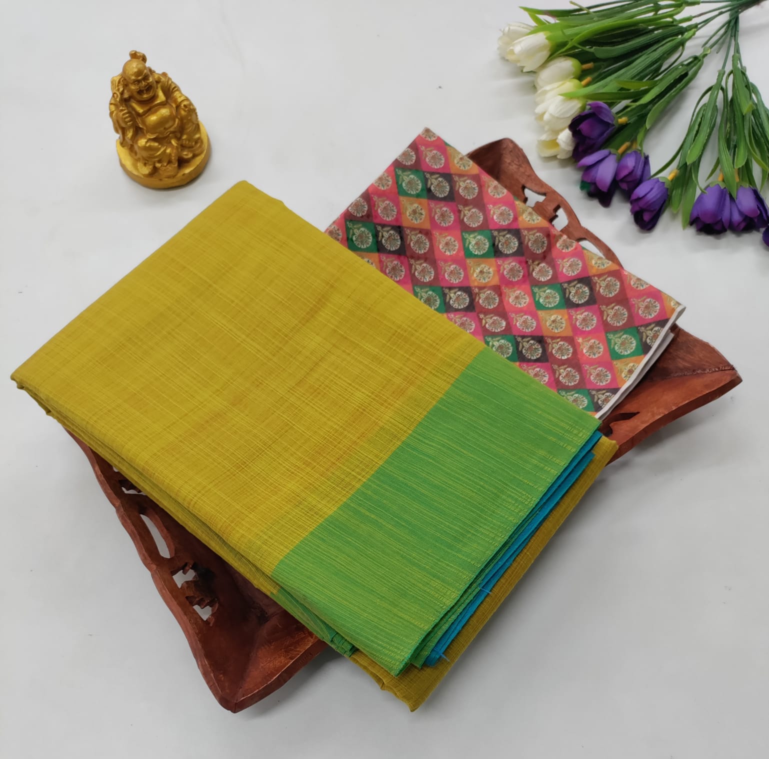 Jodipuri Cotton Mambalam Gold + Kalamkari Blouse