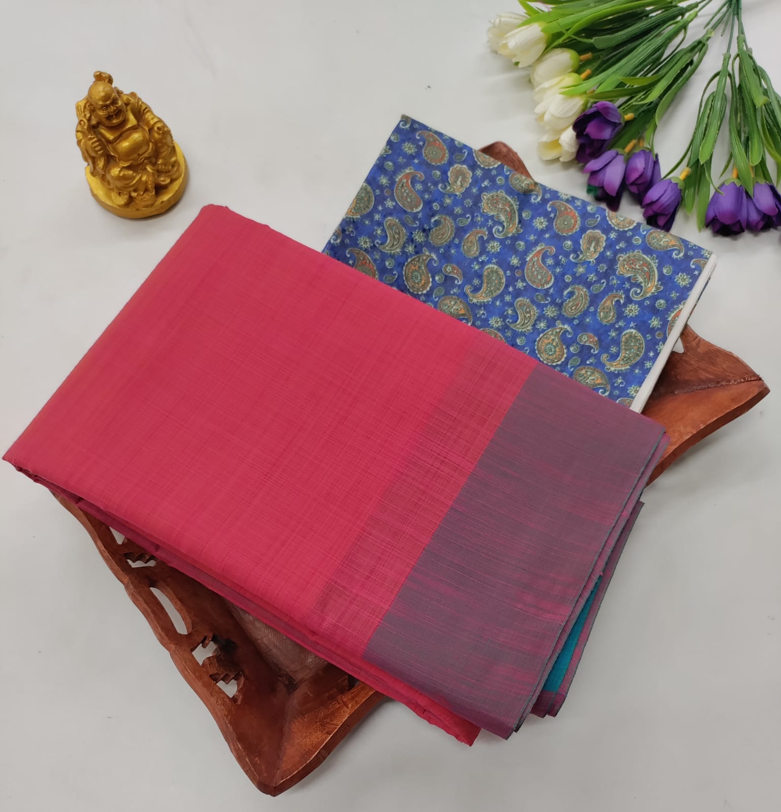 Jodipuri Cotton Tomato with Kalamkari Blouse