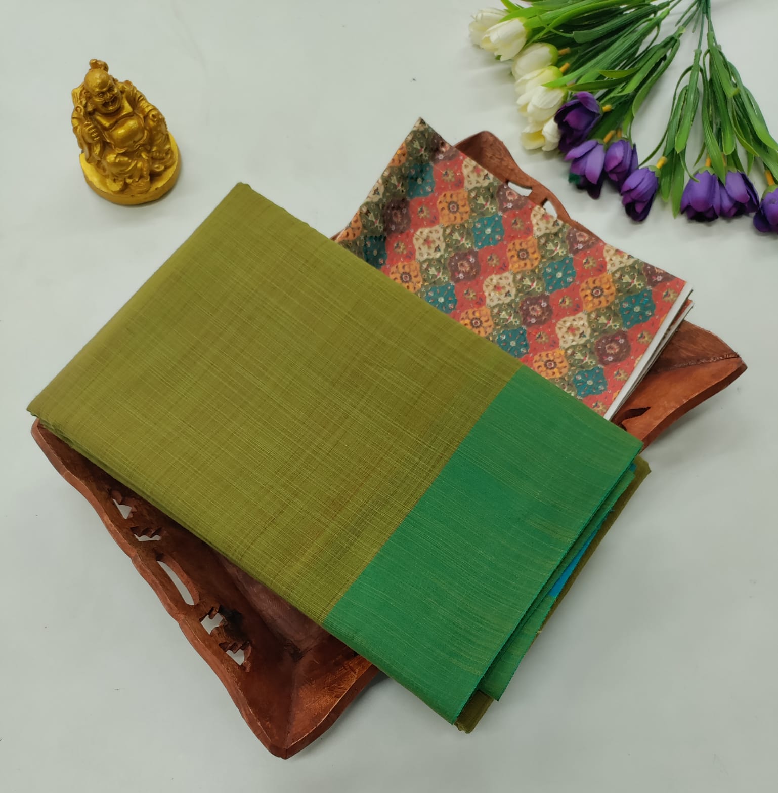 Jodipuri Cotton Paasi Green with Kalamkari Blouse