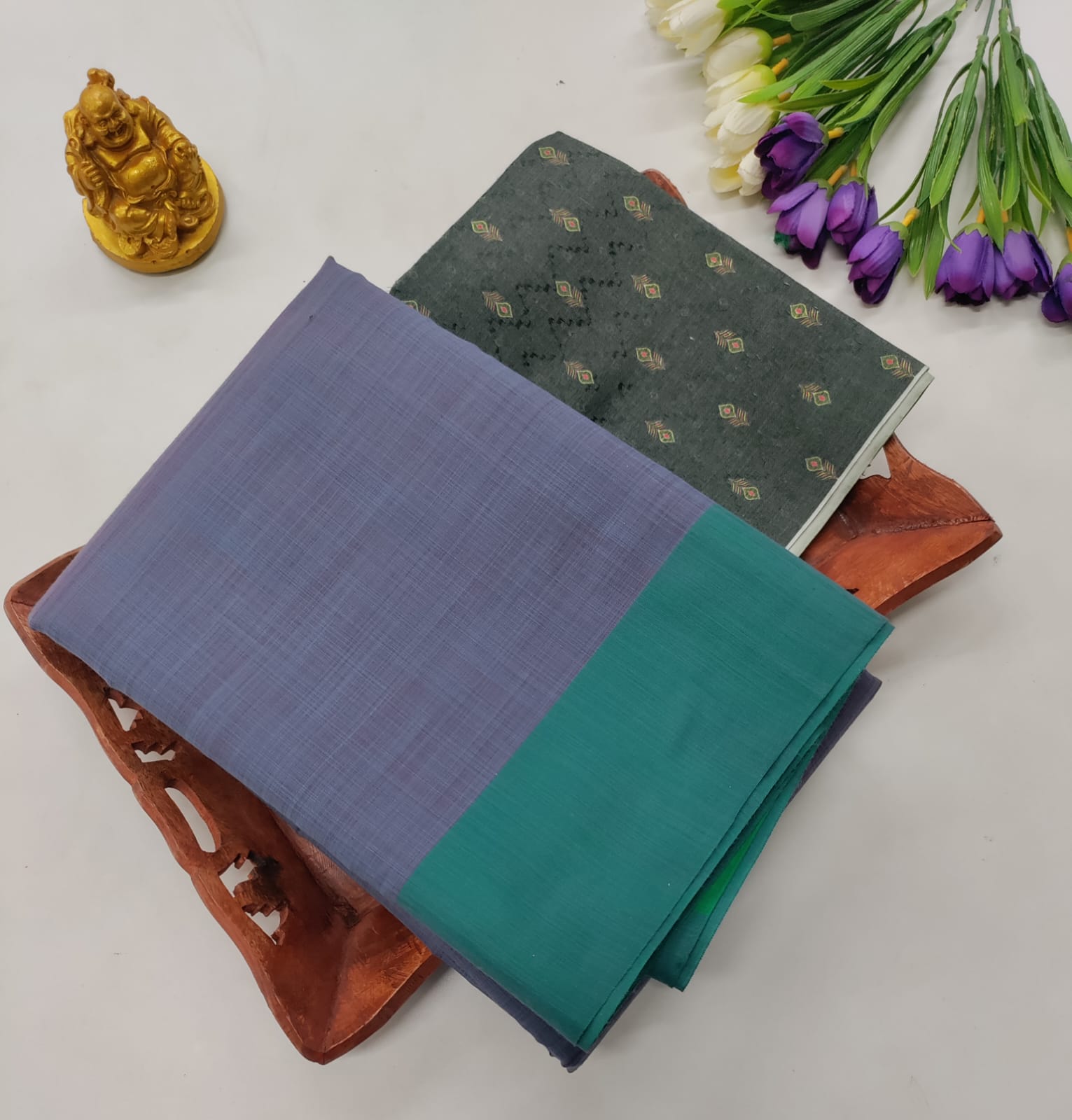 Jodipuri Cotton Grey with Kalamkari Blouse