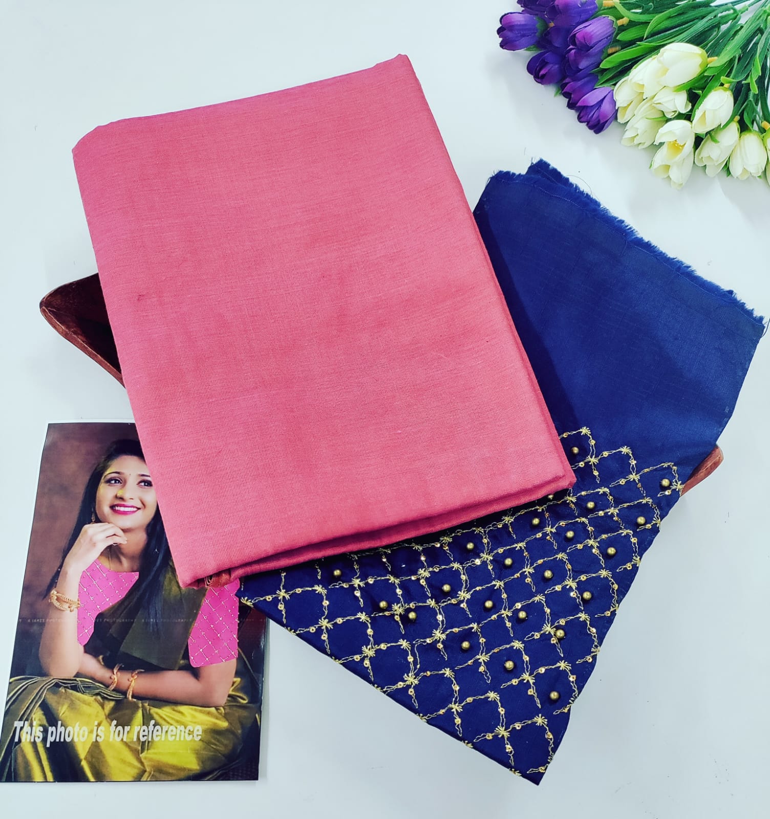 Tissue Plain Saree with Designer Extra Blouse