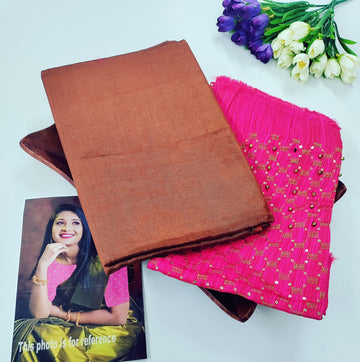 Tissue Cotton Plain Saree with Designer Extra Blouse