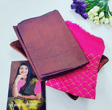 Tissue Cotton Plain Saree with Designer Extra Blouse